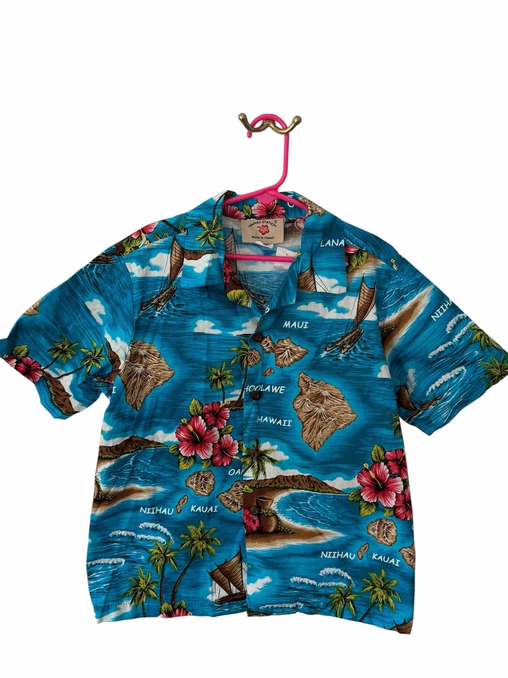 Hawaii Station Made in Hawaii Blue Hawaiian Aloha Shirt Kids 9-10